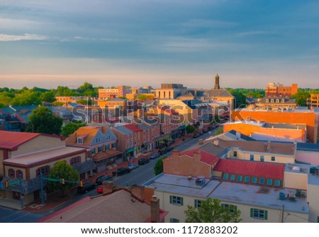 panorama of downtown suburban area and aerial view with sunset sky in Summer - West Chester , USA Royalty-Free Stock Photo #1172883202