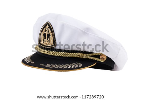 Naval cap with a visor on white background