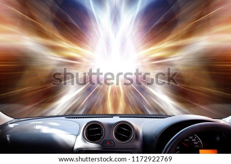 windscreen , car dashboard in front. Time Machine . Back to the Future concept. Royalty-Free Stock Photo #1172922769