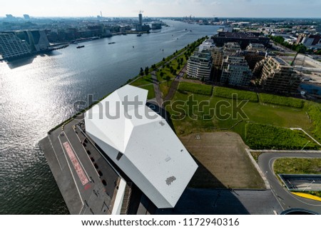 View over Amsterdam from the top of A'Dam lookout on a beatyful day