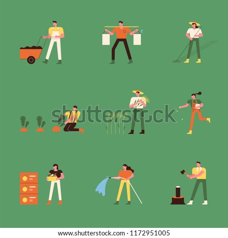 The process of farming. Routine farmer's year. flat design style vector graphic illustration set
