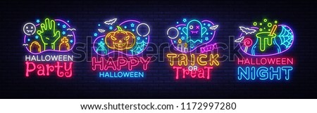 Halloween neon sign collection vector. Halloween Party Design template and web for banner, poster, greeting card, party invitation, light banner. Isolated illustration