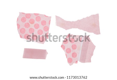 Torn pink paper scraps with clipping path, isolated on white background, top view