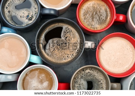 Flat lay composition with cups of coffee. Food photography