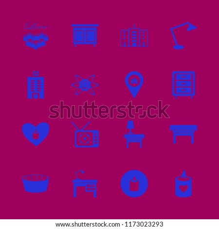 night vector icons set. with nightstand, lamp nightstand, office building and football stadium in set