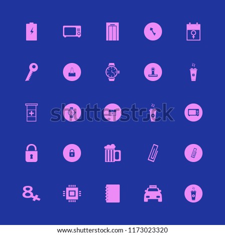 close vector icons set. with cpu, notebook, key and watch in set