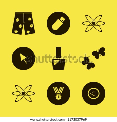 blue vector icons set. with atom, left arrow, cursor and flash driver in set