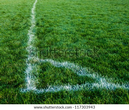 Corner of Soccer Field With Vivid Green Grass, Background Football