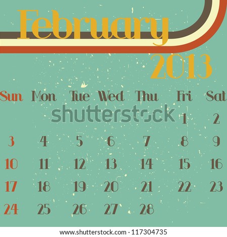 February 2013 retro vector illustration calendar template design