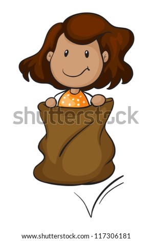 detailed illustration of a girl in a sack on white background