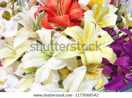 Colorful Artificial lily flowers background