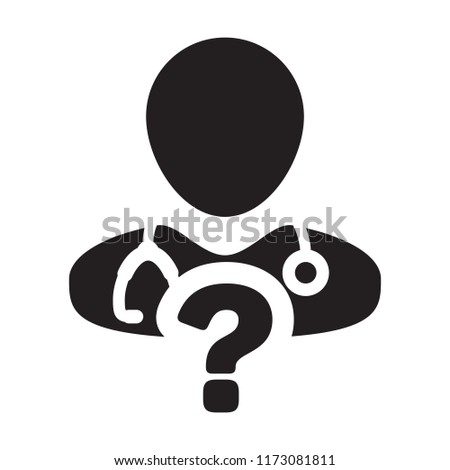 Doctor icon vector male person profile avatar with question symbol for medical consultation in glyph pictogram illustration