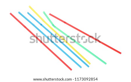 Colorful drinking straws isolated on white background with clipping path, top view