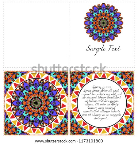 Ethnic Mandala ornament. Templates with mandalas. Vector illustration for congratulation or invitation. The front and rear side.