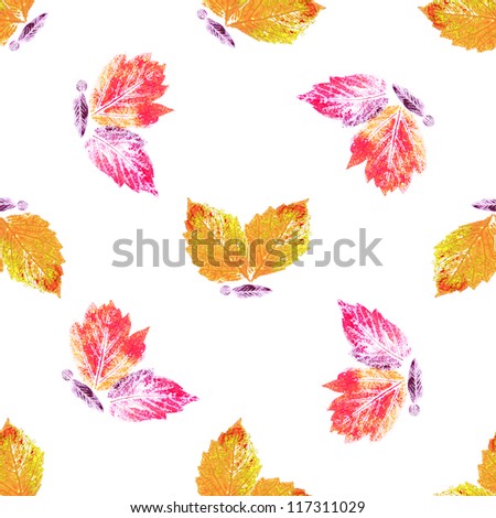 Abstract seamless background, butterflies from leaves, hand draw watercolour painting
