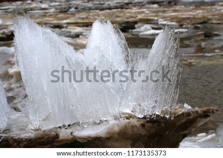 Frozen sculputures from ice on Kara Sea beach