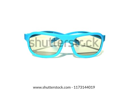 Plastic blue Imax 3d-glasses on white background