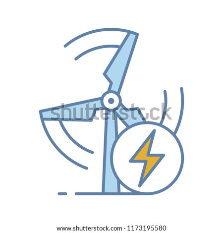 Wind energy turbine color icon. Renewable resources. Windmill. Clean energy. Isolated vector illustration