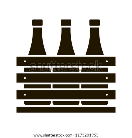 Beer case glyph icon. Wine or champagne bottles in wooden crate. Milk bottles in wooden box. Silhouette symbol. Negative space. Vector isolated illustration