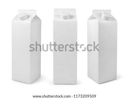 White Blank milk or juice package isolated on white with clipping path Royalty-Free Stock Photo #1173209509