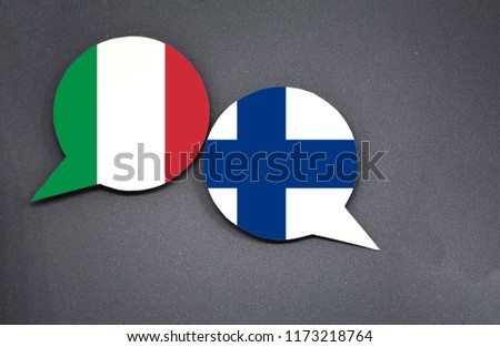 Italy and Finland flags with two speech bubbles on dark gray background