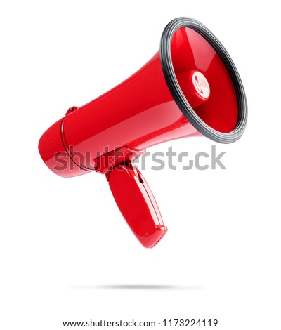 Red megaphone isolated on white background. File contains a path to isolation.
