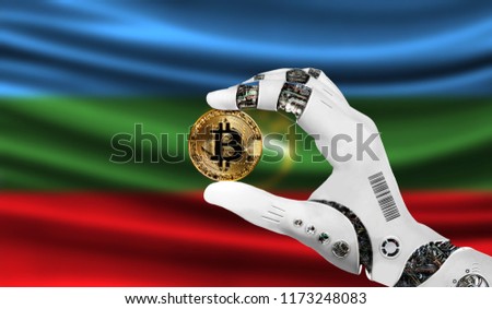 crypto currency bitcoin in the robot hand, the concept of artificial intelligence