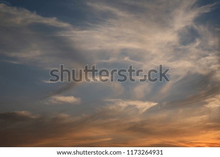 The rays of sunset illuminated the clouds with their warm streams against the beautiful sky the wind stirs the colors of sunset and splashes them across the horizon