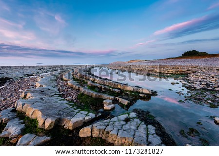Wave Cut Platforms of Limestone at Kilve Beach, Somerset Royalty-Free Stock Photo #1173281827