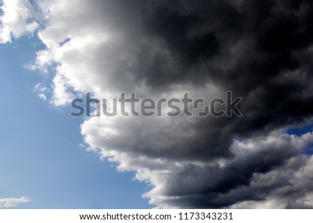Dramatic autumn blue sky with stormy clouds