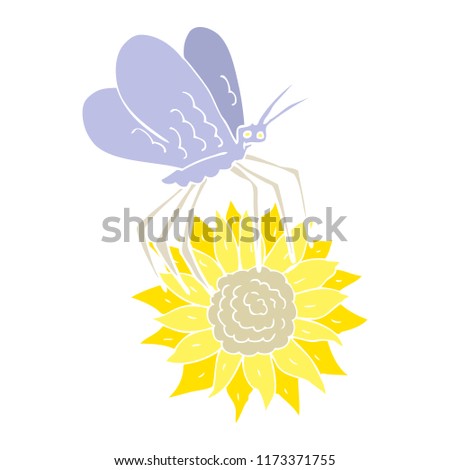 flat color illustration of butterfly on flower