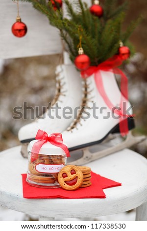 Smiling Cookies in Glass Jar with red ribbon