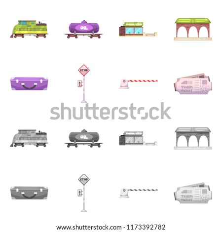 Vector design of train and station icon. Set of train and ticket stock vector illustration.