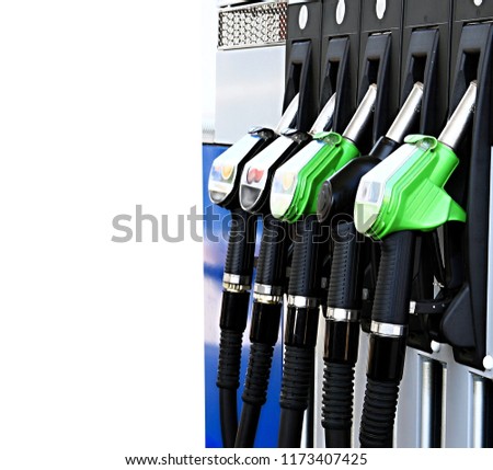 petrol pump with unleaded fuel at a petrol station no people stock image and stock photo