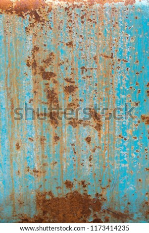 Blue Metal rust grunge background texture. Rusted, old, vintage, retro background texture on blue metal or iron plate surface. Industrial obsolete concept image