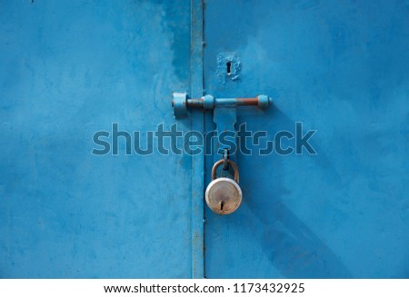Old Blue Closed Door With Padlock 