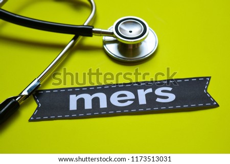 Closeup Mers in french with stethoscope concept inspiration on yellow background