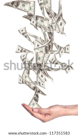 Flying Money - american dollars isolated on a white background