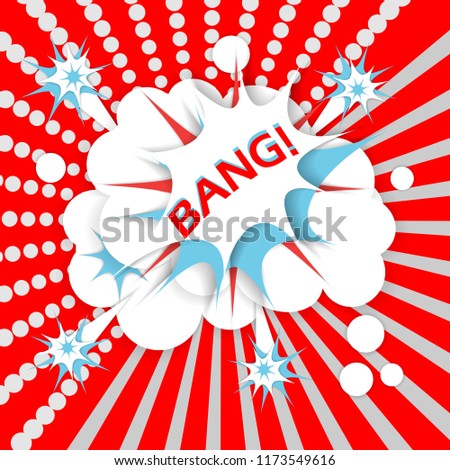 Bang comic text speech bubble with paper cut effect. Colorful explosion with 3d effect. Vector.