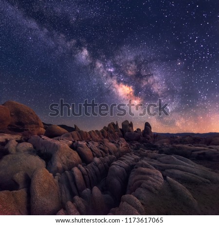 The Milky Way rising over the rugged and rocky terrain of joshua Tree national park is an awe inspiring sight