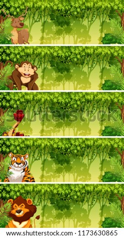 Set of animals in jungle scenes illustration