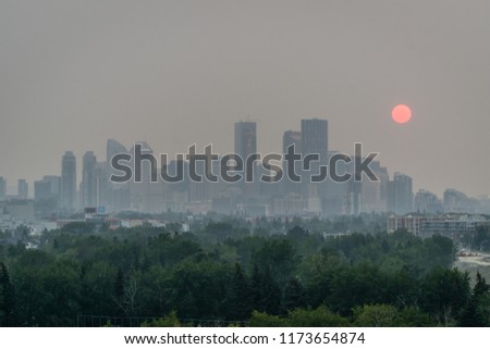 City of Calgary at misty sunset, Canada, Alberta