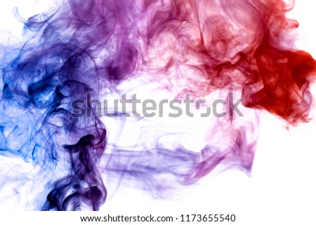 Thick blue. pink and purple smoke on a white isolated background. Background from the smoke of vape
