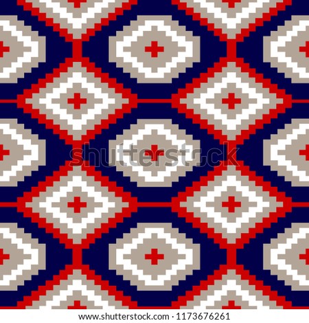Seamless colorful Aztec pattern on navy
