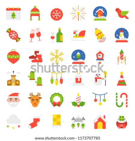 Merry Christmas icon set flat design