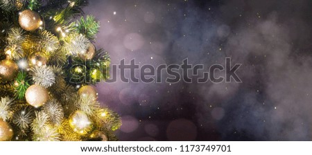 Christmas tree background and Christmas decorations.