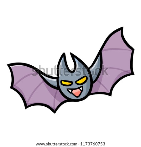 Cute and funny bat flying and laughing, front view - vector