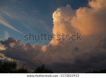 Clouds on blue sky  background over forest on clear sunny day