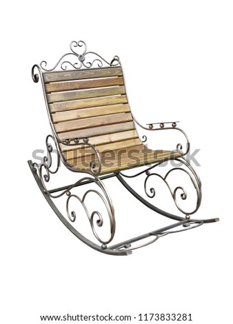 Vintage metallic wooden forged rocking chair isolated over white background