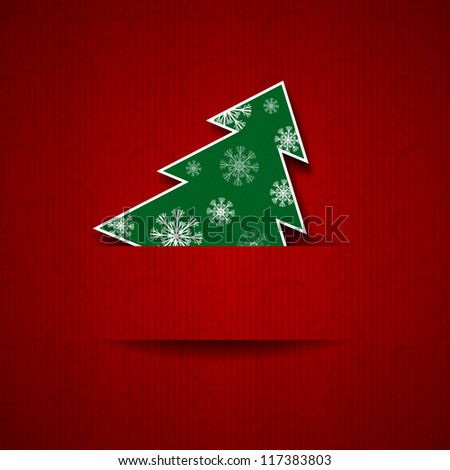 Vector illustration: Paper red background with Christmas tree